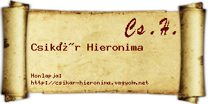 Csikár Hieronima névjegykártya